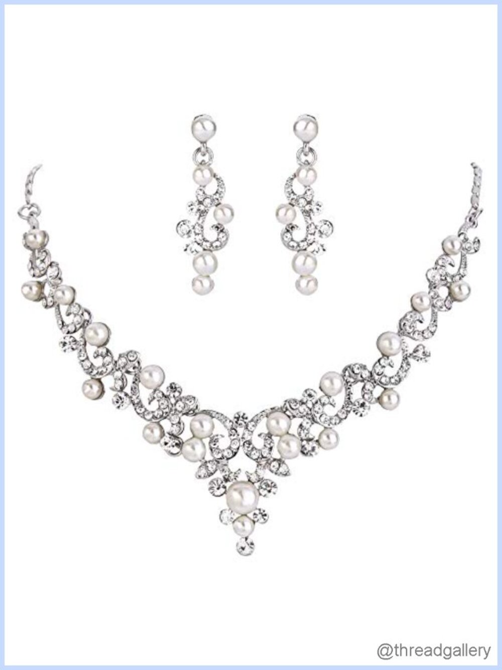 Simulated Pearl Crystal Y-Necklace Dangle Earrings Bridal Wedding Jewelry Set